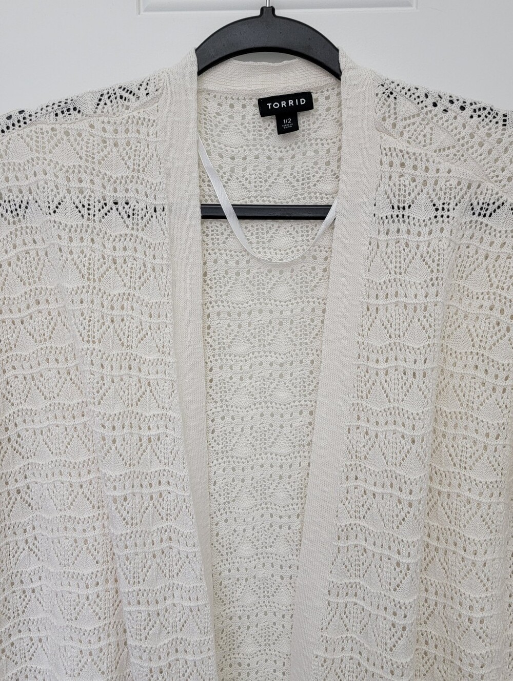 TORRID Ivory Crochet Duster Open Cardigan Short Sleeve Layering Boho Size 1X 2X - Picture 2 of 10